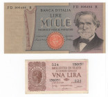 lotto di 2 banconote da 1 Lira e 1000 Lire

FDS