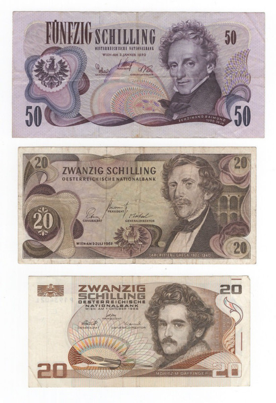 Austria - lotto 1 banconota da 50 e due da 20 Scellini (02.01.1970 - 02.07.1967 ...