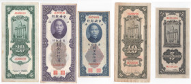 Cina - Lotto 5 banconote 500, 50, 20, 10, 5 custom gold units 1930
