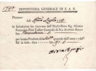 Fede di credito 1740 Depositeria Generale di Sua Altezza Reale