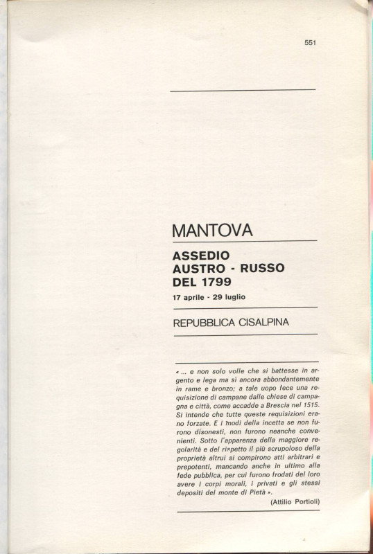 TRAINA M. - MANTOVA. Assedio austro russo del 1799. Repubblica Cisalpina. Bologn...