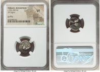THRACE. Byzantium. Ca. 350-300 BC. AR siglos (18mm). NGC VF, punch marks, graffito. Chian standard. ΠY, bull standing left on dolphin left, right fore...