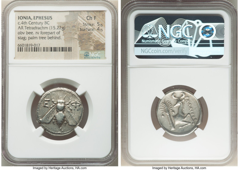 IONIA. Ephesus. Ca. 4th century BC. AR tetradrachm (25mm, 15.22 gm, 11h). NGC Ch...