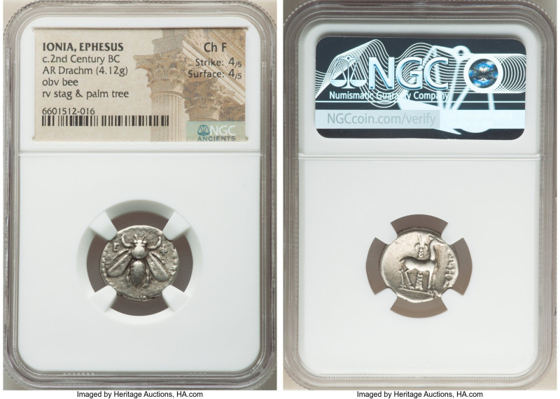 IONIA. Ephesus. Ca. 2nd century BC. AR drachm (17mm, 4.12 gm, 12h). NGC Choice F...