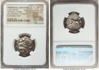 PAMPHYLIA. Aspendus. Ca. 380-325 BC. AR stater (26mm, 10.84 gm, 8h). NGC VF 3/5 - 2/5, countermark, scuff. Two wrestlers grappling; all in dotted circ...