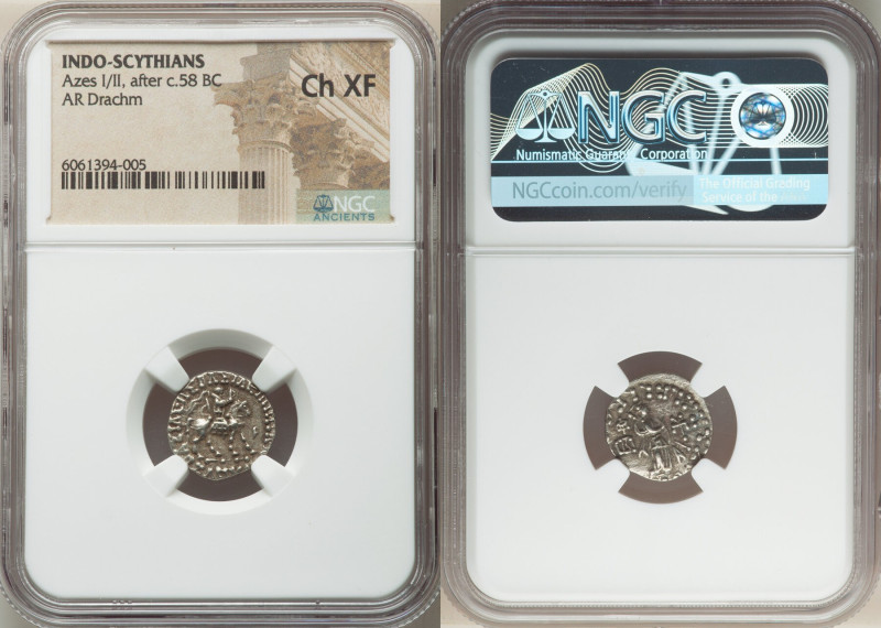 INDO-SCYTHIAN KINGDOM. Azes I/II (after ca. 58 BC). AR drachm (15mm, 11h). NGC C...