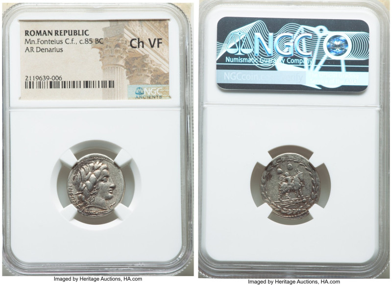 Mn. Fonteius C.f. (ca. 85 BC). AR denarius (20mm, 12h). NGC Choice VF. Rome. MN•...