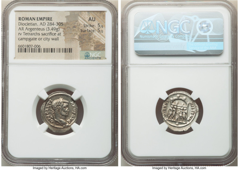 Diocletian (AD 284-305). AR argenteus (21mm, 3.49 gm, 12h). NGC AU 5/5 - 5/5. Ro...