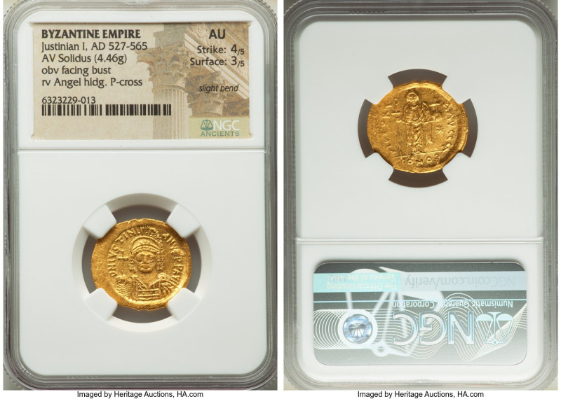 Justinian I the Great (AD 527-565). AV solidus (21mm, 4.46 gm, 6h). NGC AU 4/5 -...