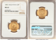 Republic gold 5 Pesos (Argentino) 1885 MS63 NGC, KM31, Fr-14. One of eleven certified at this grade with nothing higher. 

HID09801242017

© 2022 Heri...