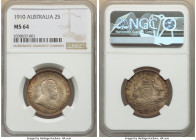 Edward VII Florin 1910-(L) MS64 NGC, London mint, KM21. Seasoned toning on a very well struck flan with underlying luster. 

HID09801242017

© 2022 He...