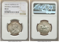 George V "Victoria & Melbourne" Florin 1934-1935 MS63 NGC, Melbourne mint, KM33. One year type commemorating the 100th anniversary of Victoria and Mel...