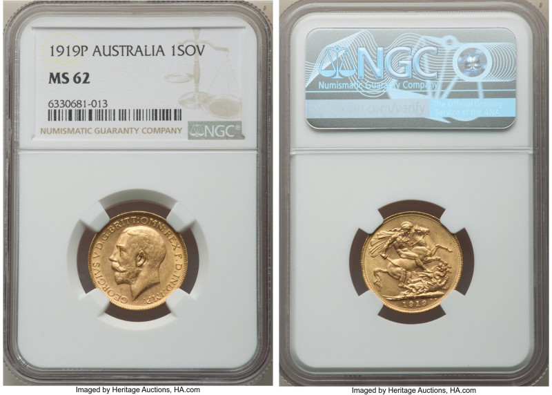 George V gold Sovereign 1919-P MS62 NGC, Perth mint, KM29, S-4008. 

HID09801242...