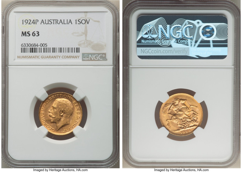 George V gold Sovereign 1924-P MS63 NGC, Perth mint, KM29, S-4001. 

HID09801242...