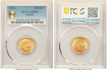 Franz Joseph I gold 10 Corona 1911 MS63 PCGS, Vienna mint, KM2816. 

HID09801242017

© 2022 Heritage Auctions | All Rights Reserved