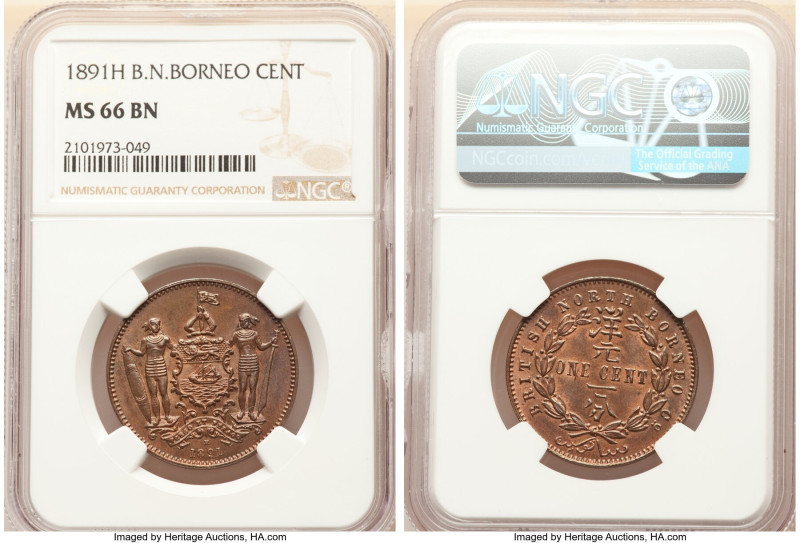 British Protectorate Cent 1891-H MS66 Brown NGC, Heaton mint, KM2. Glossy brown ...