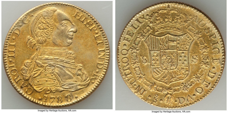 Charles III gilt-platinum Contemporary Counterfeit 8 Escudos 1788 So-DA AU, Sant...