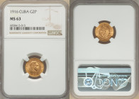 Republic gold 2 Pesos 1916 MS63 NGC, Philadelphia mint, KM17, Fr-6. 

HID09801242017

© 2022 Heritage Auctions | All Rights Reserved
