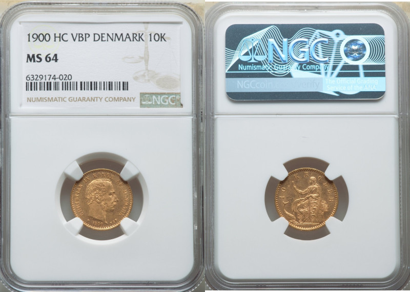 Christian IX gold 10 Kroner 1900 (h)-VBP MS64 NGC, Copenhagen mint, KM790.2. 

H...