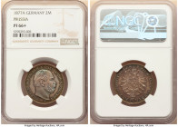 Prussia. Wilhelm I Proof 2 Mark 1877-A PR66+ NGC, Berlin mint, KM506, J-96. Scarce proof issue with old anthracite cabinet tone accented by yellow and...