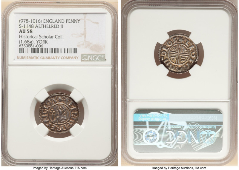 Kings of All England. Aethelred II (978-1016) Penny ND (991-997) AU58 NGC, York ...