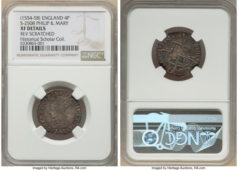 Philip II of Spain & Mary Groat ND (1554-1558) XF Details (Reverse Scratched) NG...