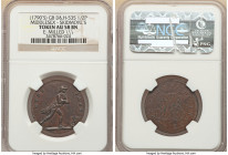 Middlesex. Skidmore's copper 1/2 Penny Token ND (1790's) AU58 Brown NGC, D&H-535. Edge Milled \\\. HYDE PARK Man in hat and coat walking right / FOR T...