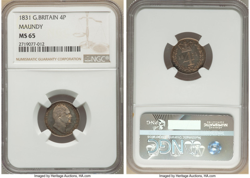 William IV 4 Pence 1831 MS65 NGC, KM711, S-3841. Tied for NGC's "top pop." 

HID...