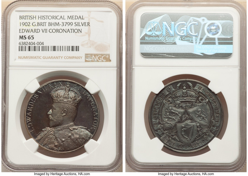 Edward VII silver "Coronation" Medal ND (1902) MS65 NGC, BHM-3799. By Pinches. 3...