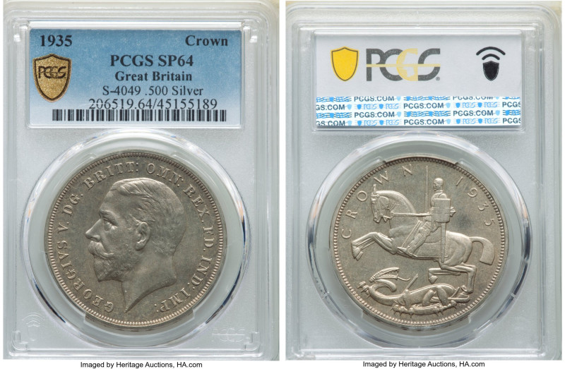 George V Specimen Crown 1935 SP64 PCGS, KM842, S-4049. Incused edge lettering. S...