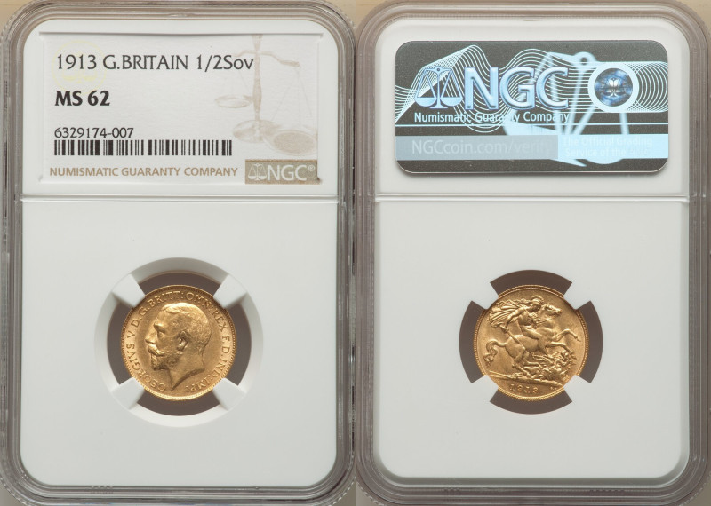 George V gold 1/2 Sovereign 1913 MS62 NGC, KM819, S-4006. 

HID09801242017

© 20...