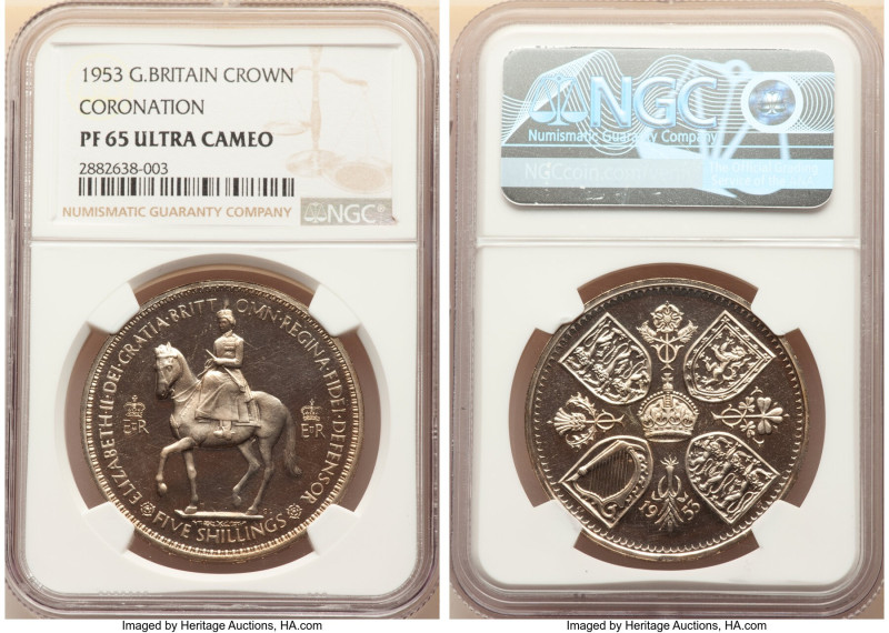 Elizabeth II Pair of Certified Assorted Issues 1953 NGC, 1) "Coronation" Crown -...