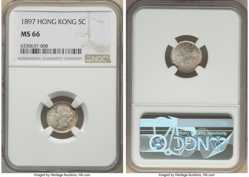 British Colony. Victoria 5 Cents 1897 MS66 NGC, London mint, KM5. Pastel tinted ...