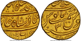 Mughal Empire. Muhammad Shah gold Mohur AH 1133 Year 3 (1720/1721) AU Details (Test Punch Damage) NGC, Shahjahanabad mint, KM439.4, Fr-832. 

HID09801...