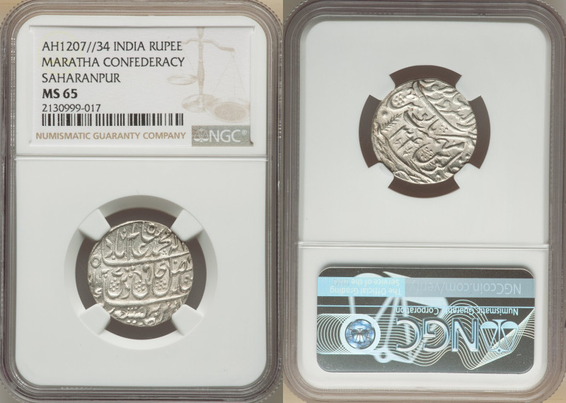 Maratha Confederacy. Anonymous Rupee AH 1207 Year 34 MS65 NGC, Saharanpur mint, ...