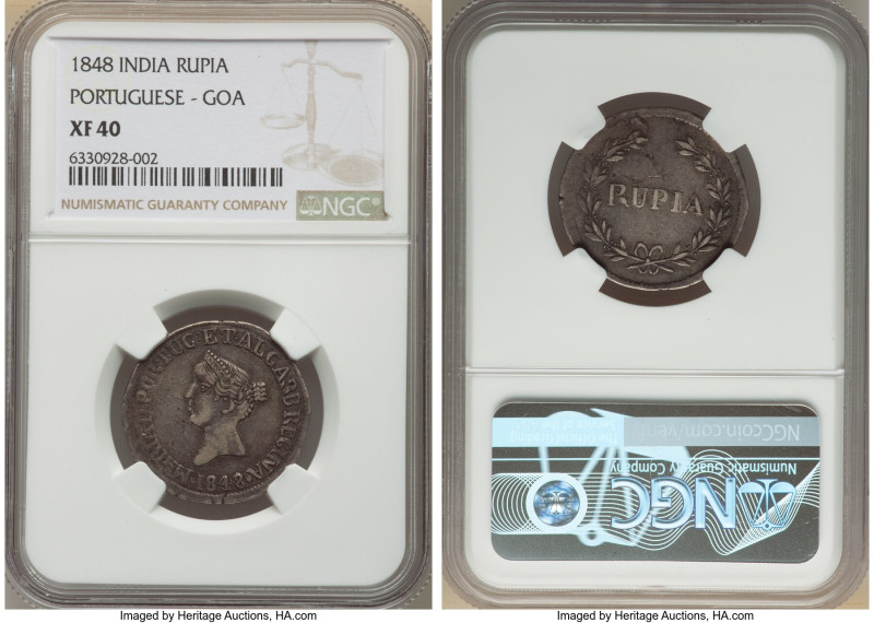 Portuguese Colony - Goa. Maria II Rupia 1848 XF40 NGC, KM273, 

HID09801242017

...