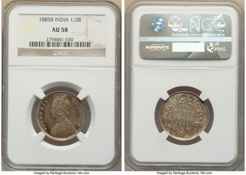 British India. Victoria 1/2 Rupee 1885-B AU58 NGC, Bombay mint, KM491. 

HID0980...