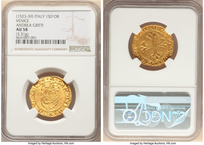 Venice. Andrea Gritti gold Scudo d'Oro ND (1523-1539) AU58 NGC, KM-MB54, Fr-1448...