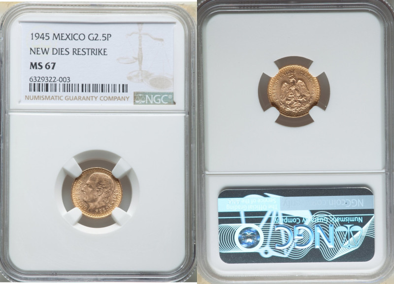 Estados Unidos gold Restrike 2-1/2 Pesos 1945 MS67 NGC, Mexico City mint, KM463....