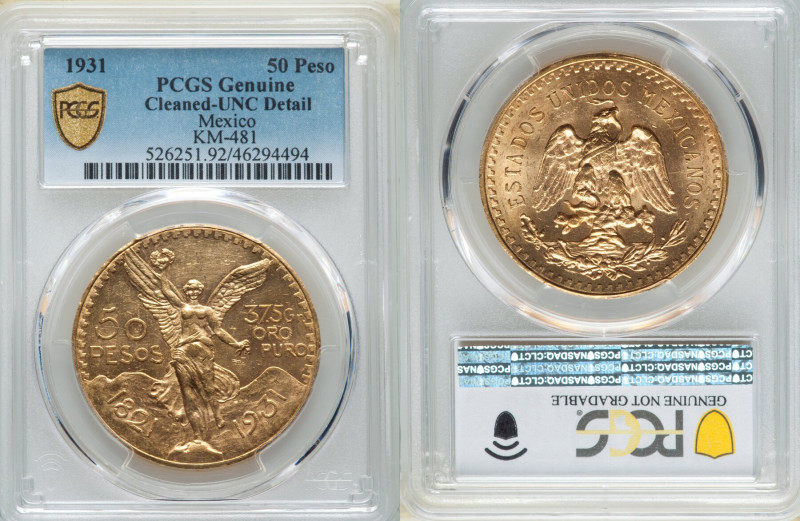 Estados Unidos gold 50 Pesos 1931 UNC Details (Cleaning) PCGS, Mexico City mint,...