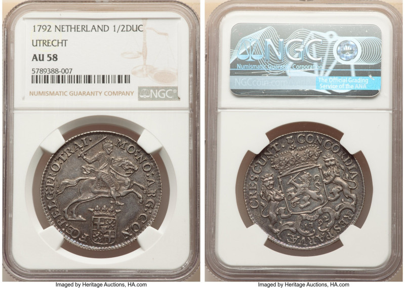 Utrecht. Provincial 1/2 Ducaton (Silver 1/2 Rider) 1792 AU58 NGC, Utrecht mint, ...