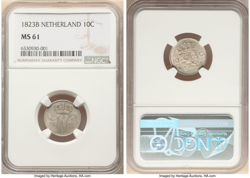 Willem I 10 Cents 1823-B MS61 NGC, Brussels mint, KM53. 

HID09801242017

© 2022...