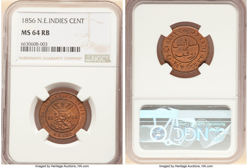 Dutch Colony. Willem III Cent 1856 MS64 Red and Brown NGC, Utrecht mint, KM307.1...