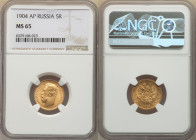 Nicholas II gold 5 Roubles 1904-AP MS65 NGC, St. Petersburg mint, KM-Y62, Fr-180. 

HID09801242017

© 2022 Heritage Auctions | All Rights Reserved