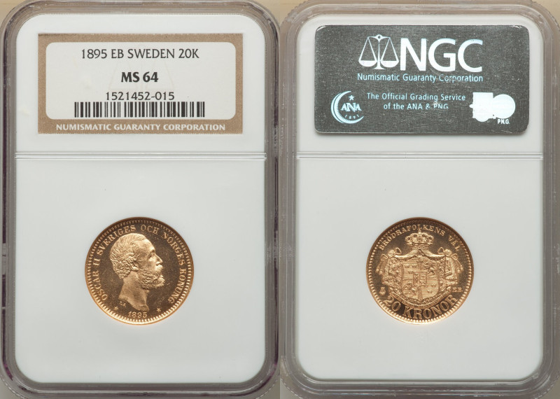 Oscar II gold 20 Kronor 1895-EB MS64 NGC, Stockholm mint, KM748, Fr-93a. 

HID09...