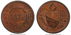 Zurich. Canton copper "Shooting Festival" Jeton 1872 MS65 Red and Brown PCGS, Richter-678b. SCHUTZENFEST ZURICH, 1872 within beaded circle / Radiant c...