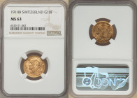 Confederation gold 10 Francs 1914-B MS63 NGC, Bern mint, KM36, Fr-504. 

HID09801242017

© 2022 Heritage Auctions | All Rights Reserved