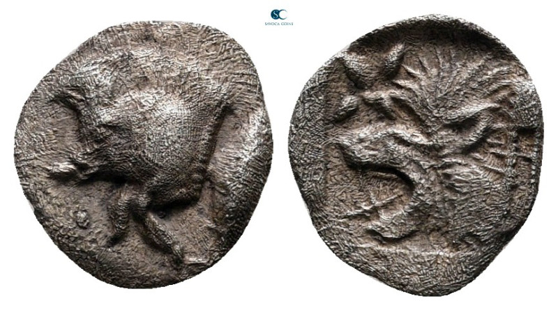 Mysia. Kyzikos circa 525-475 BC. 
Hemiobol AR

9 mm, 0,34 g



very fine