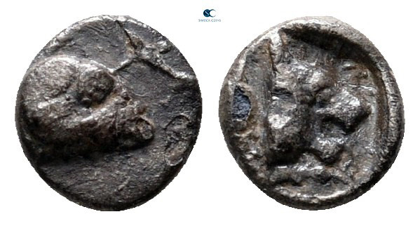 Caria. Uncertain mint circa 450-400 BC. 
Tetartemorion AR

5 mm, 0,24 g


...