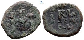 Heraclius, with Martina and Heraclius Constantine AD 610-641. Constantinople. Follis or 40 Nummi Æ